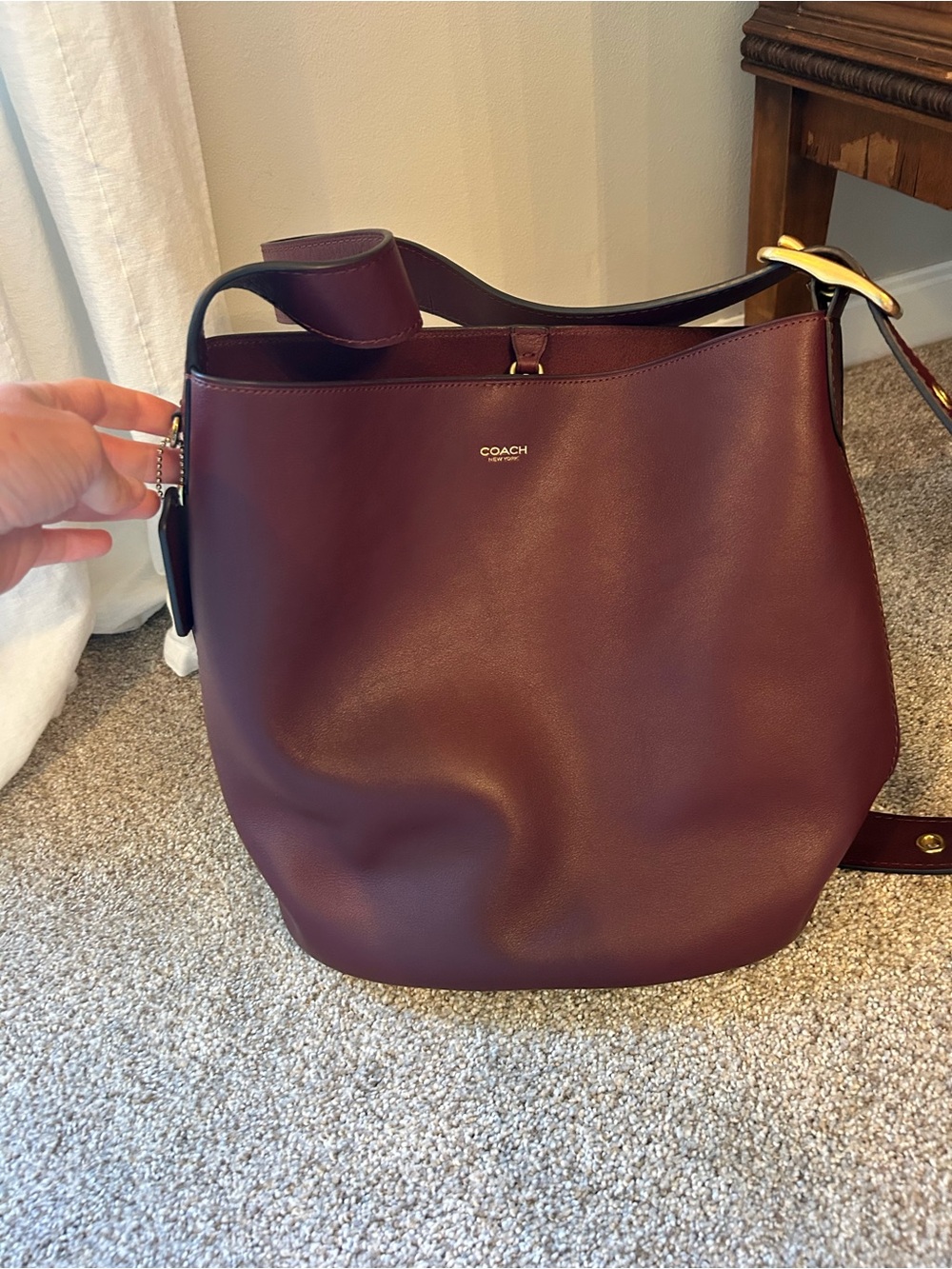 Coach Burgundy Leather Shoulder Hobo Bag